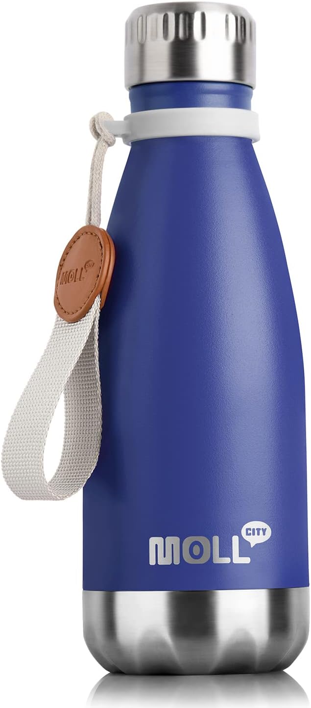 12 oz Stainless Steel Double Wall Vacuum Insulated Water Bottle for Kids for School-Reusable Metal Leak Proof Sports Flask for Boys(Navy Blue)