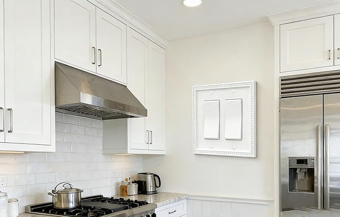 ZEFTV 10 Pack Mid-Size Decorator Wall Plates 2-Gang Switch Outlet Electrical Cover Plate Unbreakable Thermoplastic Faceplate for Light Receptacle Outlet Switch, Classic Beaded Relief Design, White