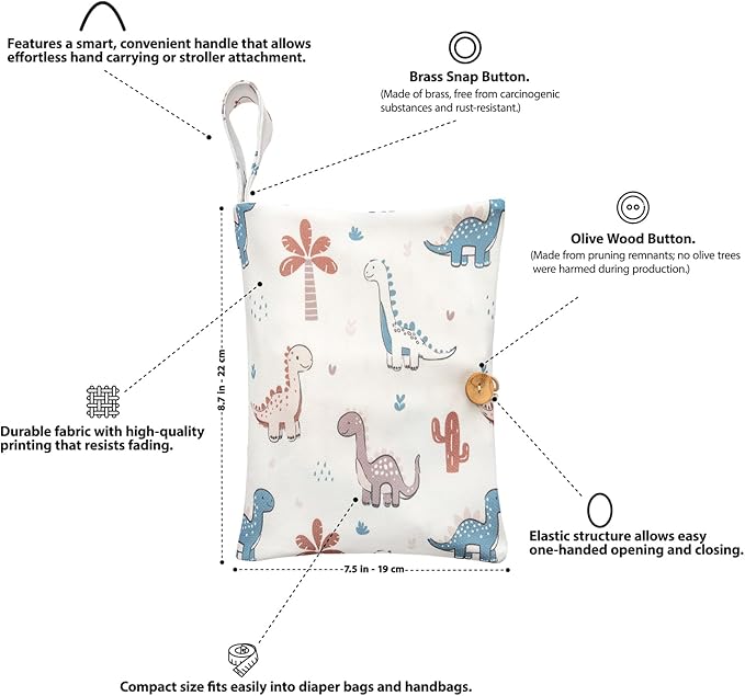 Baby Diaper Bag Organizer, Portable Baby Essentials Storage Pouch for Parents and Caregivers, Organizer Insert for Stroller and Handbag, Machine Washable (Dinasour)