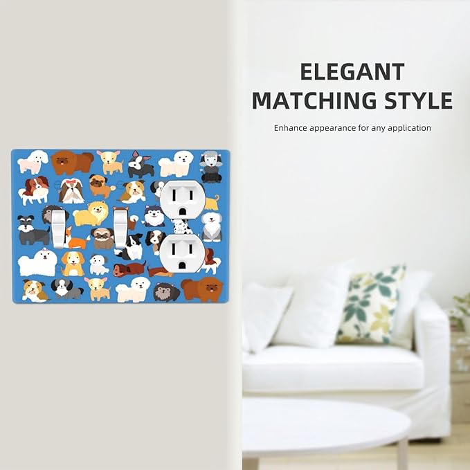 Cute Animal Dogs Puppy Decorative Outlet Cover 2 Toggle 1 Duplex Light Switch Plate Cover Electricity Receptacles Plates For Home Kitchen Living Bedroom 6.4 * 4.5