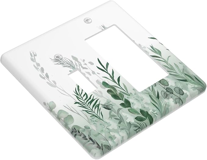 Watercolor Green Leaf Rustic Plant Eucalyptus Flowers Outlet Covers 1 Toggle 1 Rocker Combination Decorative Wall Plate Electrical Switch Plates Light Switch Cover Plate for Bed Room Living Room Decor