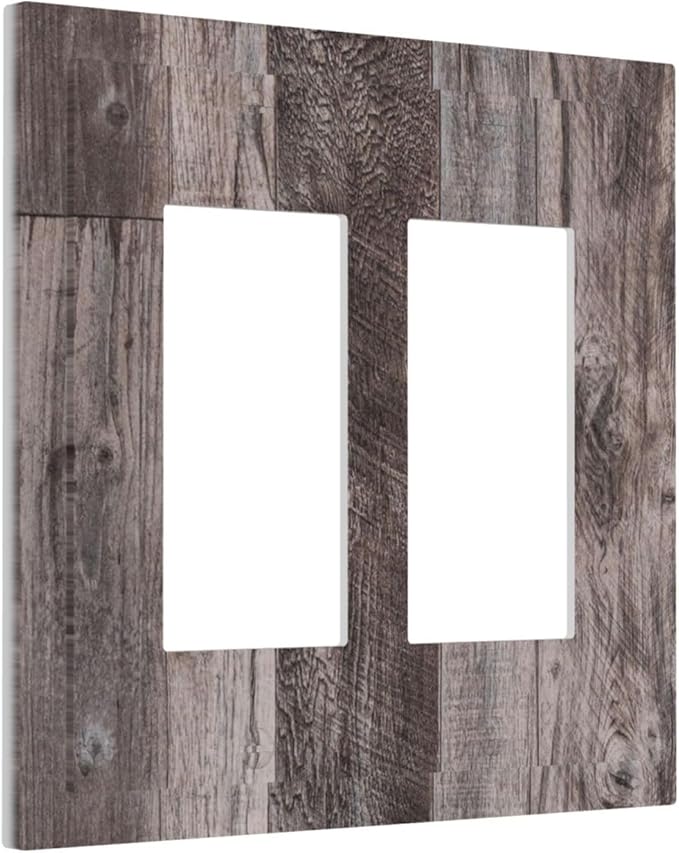 Decorative Outlet Covers Rustic Dark Grey Wood Retro Country Wooden 2 Gang Double GFCI Rocker Electrical Wall Panels Light Switch Cover Plate for Farmhouse Cabin Decor
