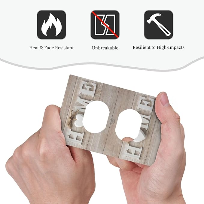 Farmhouse White/Brown Wood Sweet Home 1 Gang Duplex Wall Plate Receptacle Outlet Covers Rustic Vintage Country Wooden Letters Decorative Electrical Dual Device Light Switch Plug Socket Faceplate Cover