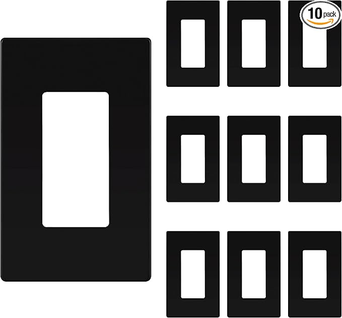 TG Screwless Decorator Wall Plates Child Safe Outlet Covers, Size 1-Gang 4.50" H x 2.75” L, Unbreakable Polycarbonate Thermoplastic, UL Listed, Glossy, Black (10 Pack)