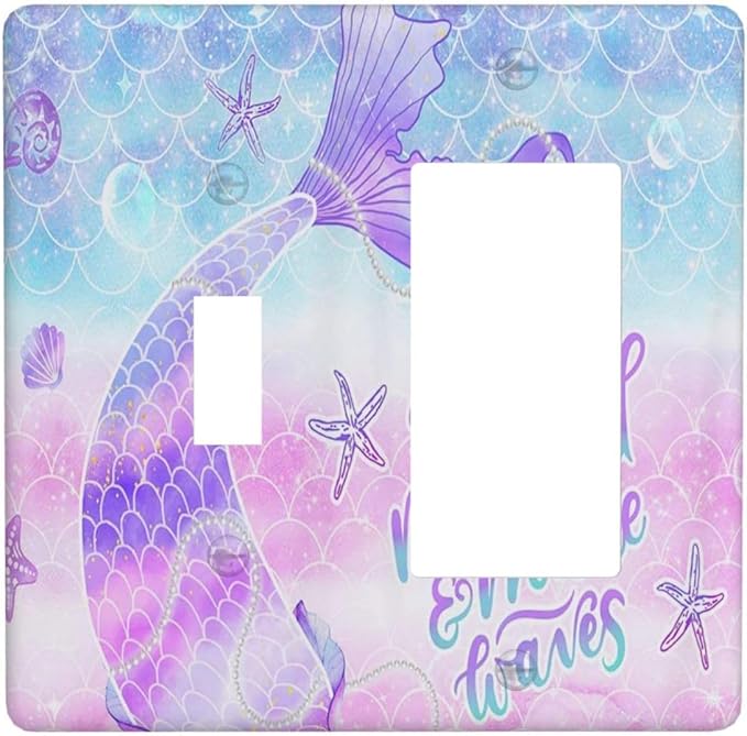 Purple Mermaid Tail Scales 2 Gang Single Toggle/Rocker Combination Light Switch Cover Decorative Wall Plate Cover Electrical Faceplate Art Decor
