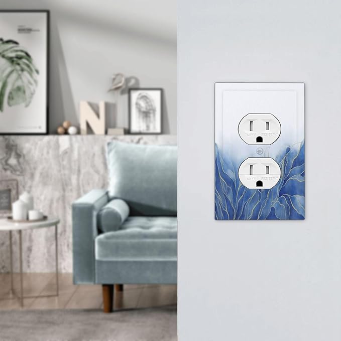 Decorative Outlet Covers Blue Gold Leaf Marble Modern Abstract 1 Gang Duplex Light Switch Cover Plate Electrical Switch plates WallPlates Socket Covers for Kitchen Bathroom Decor