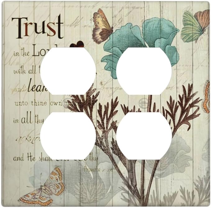 Rustic Elegant Teal Tulip Bible Inspirational Quote Outlet Covers 2 Gang Double Duplex Decorative Light Switch Covers Electrical Wallplates Socket Faceplate for Farmhouse Bedroom Decor