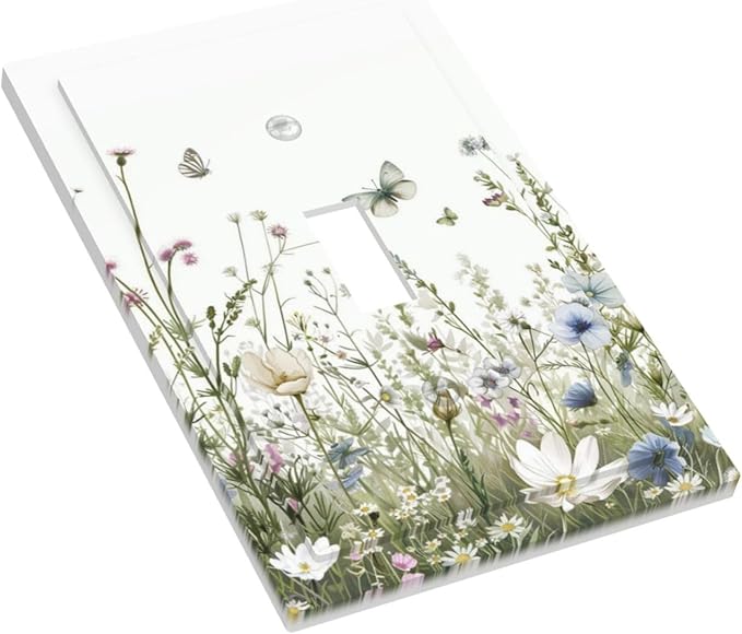Colorful Wildflowers Daisy Plant Butterfly Floral Decorative Light Switch Cover 1 Gang Single Toggle Device Electrical Faceplate Switchplates Decorator Outlet Wall Plate for Bed Room Living Room Decor