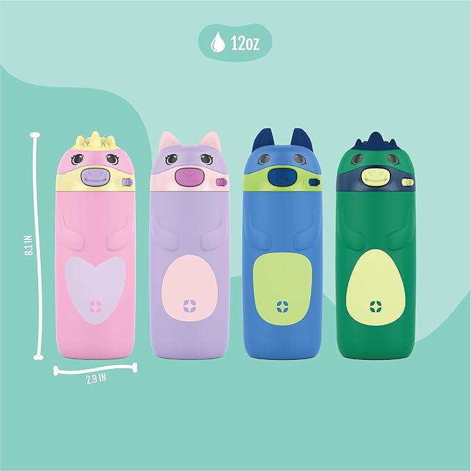 Ello Ellies 12oz Vacuum Insulated Stainless Steel Kids Water Bottle with Straw and Built-in Carrying Handle and Leak-Proof Locking Lid for School Backpack, Lunchbox and Outdoor Sports, Dog
