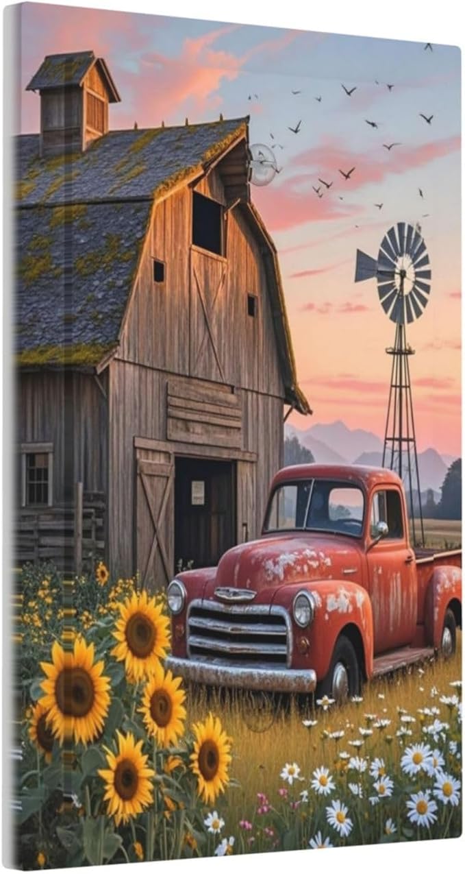 Rustic Barn Red Truck Windmill Sunflower Light Switch Cover Plate 1 Gang No Device Blank Electrical Wall Plates Faceplate Decorative Switch Plate Covers for Farmhouse Home Decor
