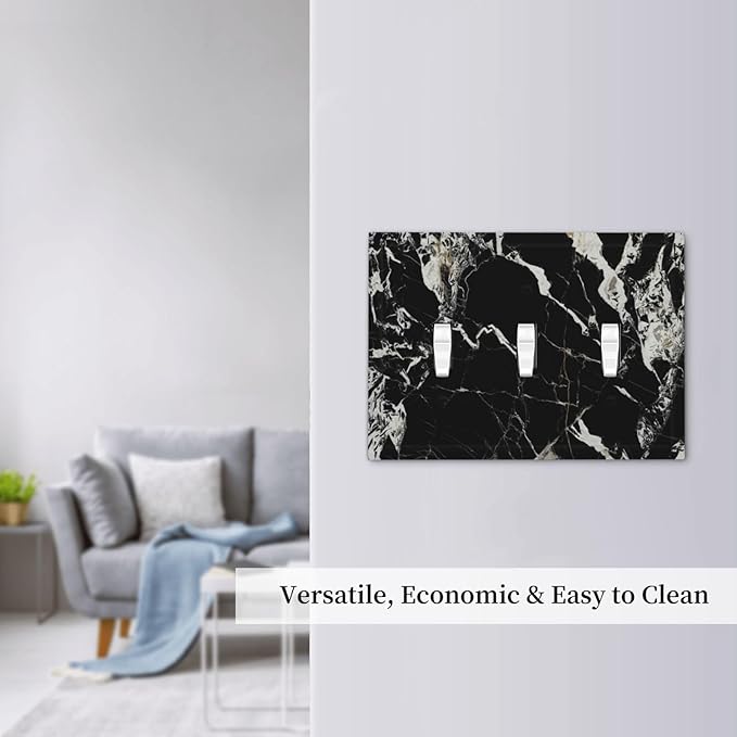 Black Marble Patterns Low Key Luxurious Decorative Switch Plates 3 Gang Wall Plate Triple Toggle Light Switch Cover Faceplate Electrical Wall Panels for Bathroom Kitchen Decor