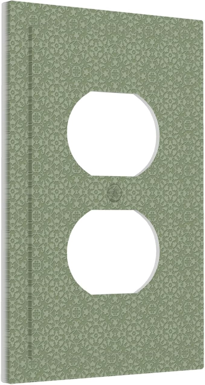 Sage Green Textured Duplex Wall Plate - 1-Gang Standard US Size Minimalist Botanical Weave Outlet Covers, Modern Farmhouse Linen Texture for Neutral Decor