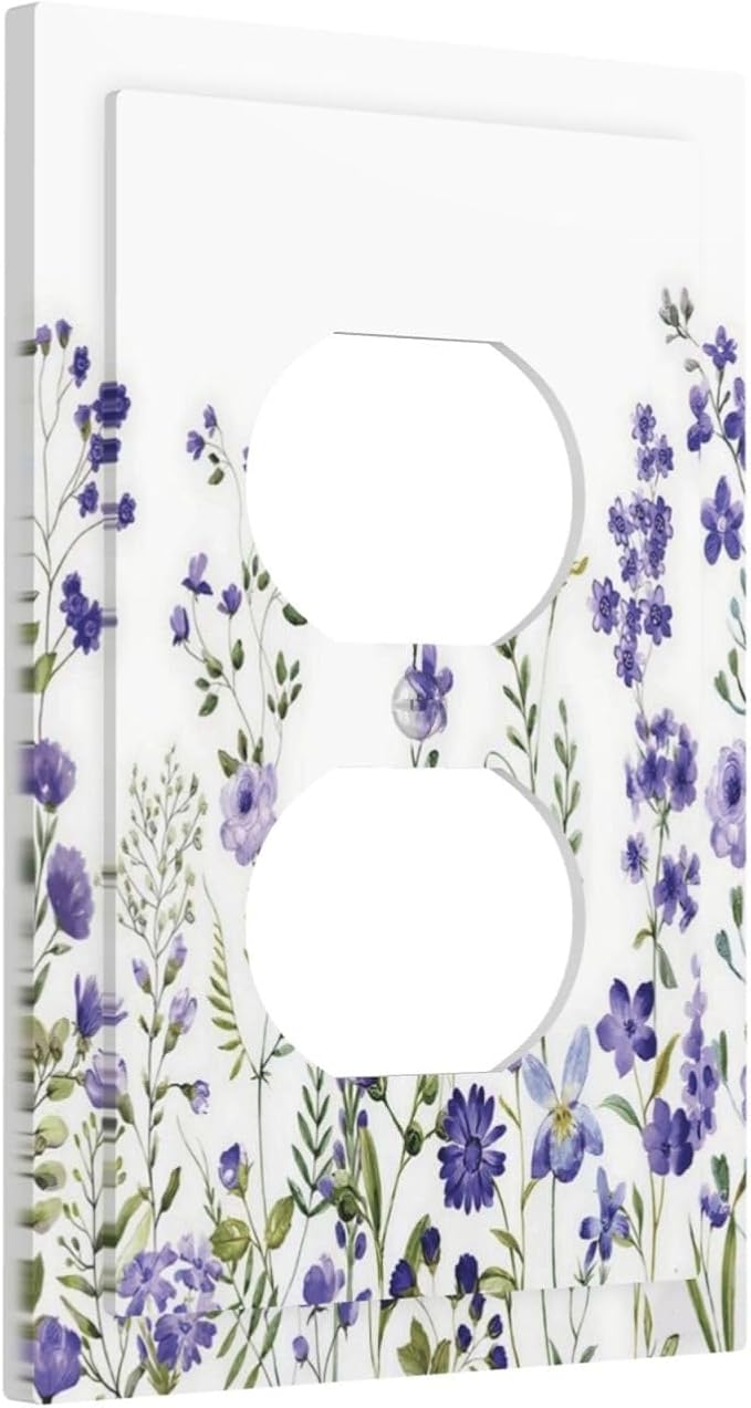 Lavender Wildflowers Purple Flowers Plant Floral Outlet Covers 1 Gang Duplex Light Switch Cover Decorative Switch Plates Electrical Receptacle Faceplate Wall Plate for Bedroom Living Room Decor