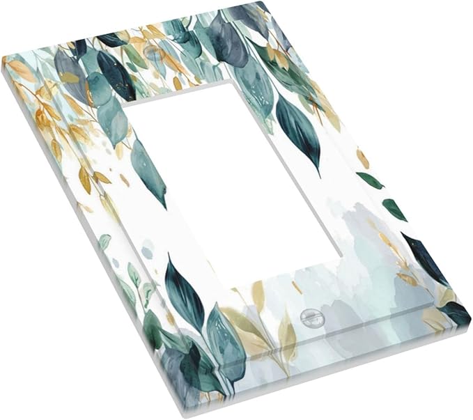 Boho Goldgreen Leaf Botanical Eucalyptus Leaves Decorative Outlet Covers 1 Gang Single Rocker Light Switch Cover Plate Wall Plates GFCI Faceplate for Bedroom Living Room Decor