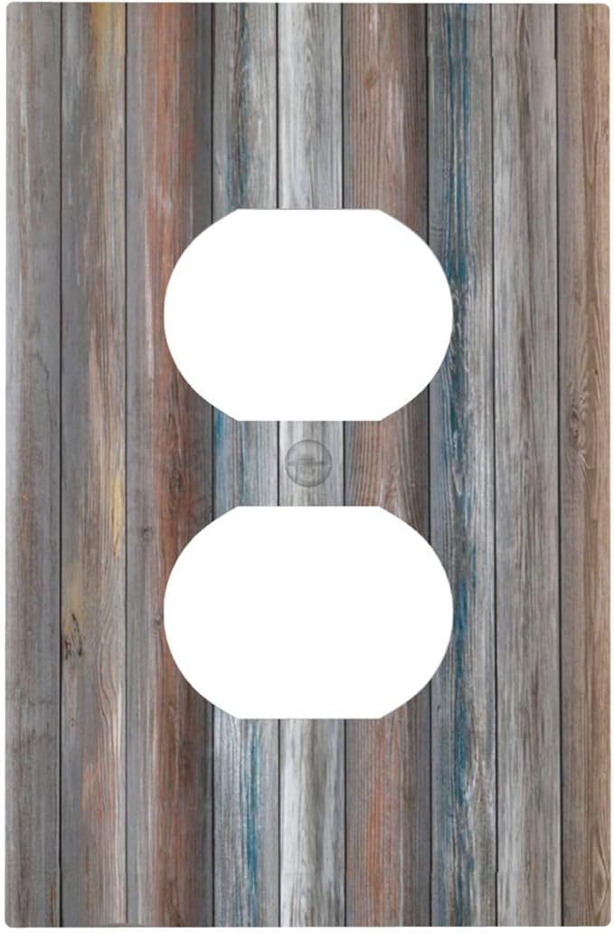 Outlet Covers Vintage Blue Grey Wood Plank 1 Gang Duplex Light Switch Cover Plate Rustic Country Decorative Wall Plates Electrical Switchplate Receptacle Cover for Farmhouse Home Decor