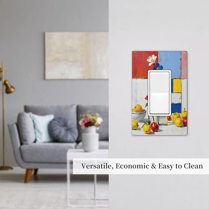 Color Block Floral Still Life Art Red Yellow Blue Abstract Decorative Outlet Covers 1 Gang Single Rocker Light Switch Cover Plate Wall Plates GFCI Faceplate for Farmhouse Bedroom Decor