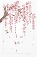 Pink Flower Tree Branch Cherry Blossom Tree Floral Birds Decorative Light Switch Cover 1 Gang Single Toggle Device Electrical Faceplate Switchplates Decorator Outlet Wall Plate for Bedroom Living Room