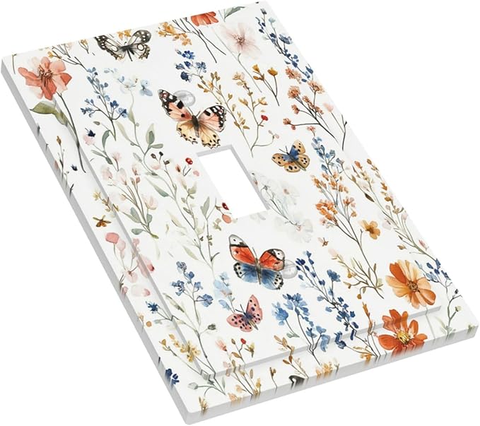 Decorative Light Switch Cover Vintage Wildflowers Plants Floral 1 Gang Single Toggle Device Electrical Faceplate Switchplates Decorator Outlet Wall Plate For Bed Room Living Room Decor