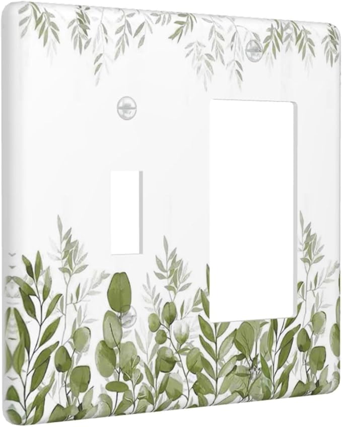 Green Eucalyptus Plant Leaves Vine Outlet Covers 1 Toggle 1 Rocker Combination Decorative Wall Plate Electrical Switch Plates Light Switch Cover Plate for Bed Room Living Room Decor