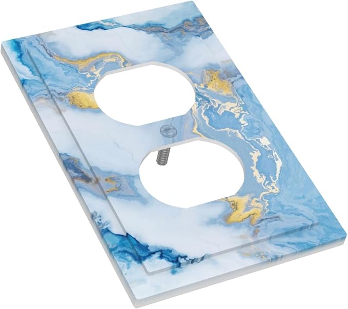 Beautiful Marble Texture Blue Gold Fluid Abstract Print Outlet Covers 1 Gang Duplex Light Switch Cover Decorative Switch Plates Electrical Receptacle Faceplate Wall Plate for Bedroom Bathroom Decor