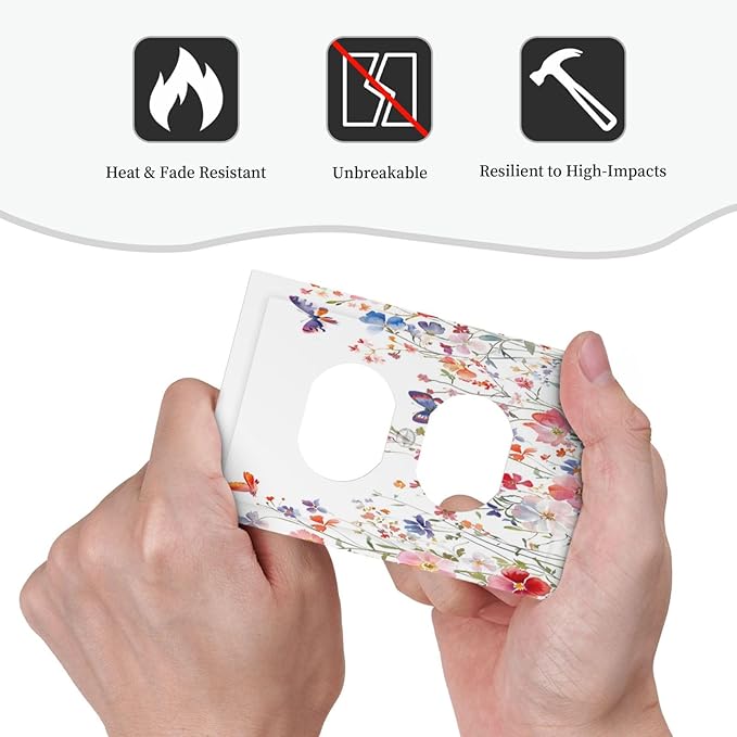 Colorful Flower Watercolor Floral Butterfly Bird Outlet Covers 1 Gang Duplex Light Switch Cover Decorative Switch Plates Electrical Receptacle Faceplate Wall Plate for Bedroom Living Room Decor
