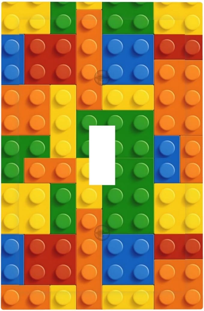 Building Blocks Theme Colored Bricks Print Decorative Light Switch Cover 1 Gang Single Toggle Device Electrical Faceplate Switchplates Decorator Outlet Wall Plate for Room Office Home Decor