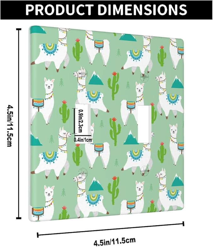 Cute Llama Cartoon Double Toggle Light Switch Cover, Alpaca Animal Theme 2-Gang Wall Plate for Boys Girls Nursery Kids Bedroom Decor