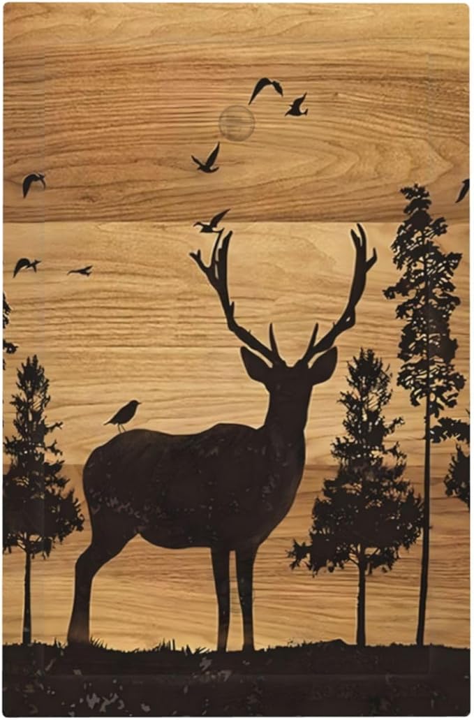 Elk Moose Forest Hunting Pyrography Art Wood Texture Print Light Switch Cover Plate 1 Gang No Device Blank Electrical Wall Plates Faceplate Decorative Switch Plate Covers for Farmhouse Bedroom Decor
