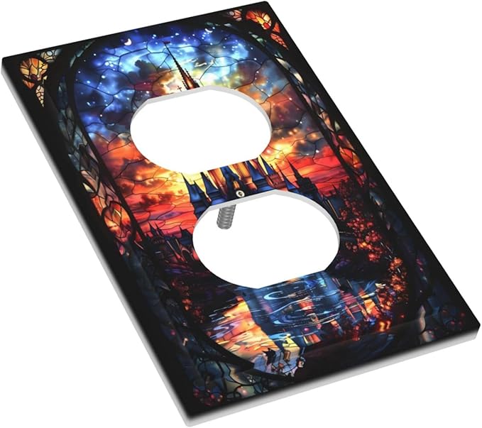 Medieval Fantasy Castle Magic Academy Outlet Covers 1 Gang Duplex Light Switch Cover Decorative Switch Plates Electrical Receptacle Faceplate Wall Plate for Kids Room Bedroom Decor