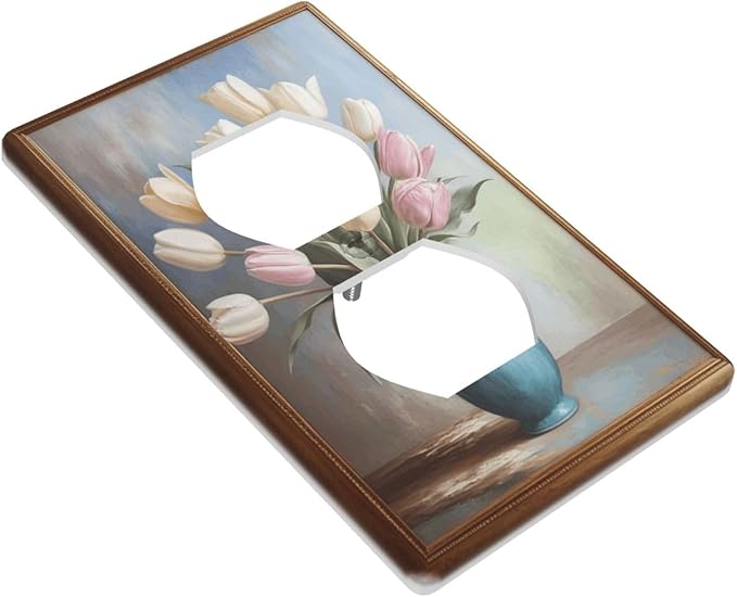 Decorative Art Light Switch Covers Tulips In Vase Walk 1 Gang Single Duplex Outlet Wall Plate Switchplate Electrical Faceplate for Home Decor