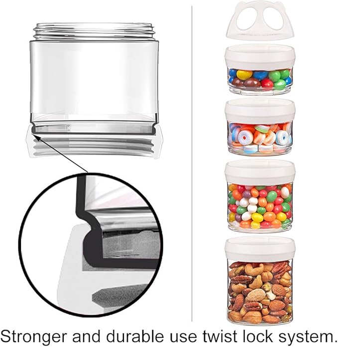 BeneLabel Stackable Food Storage Containers with Twist Lock System - BPA-Free Tritan Containers for Travel, Formula, Protein Powder, Snacks - Leakproof & Dishwasher Safe (Red&Blue&White, 31oz per)