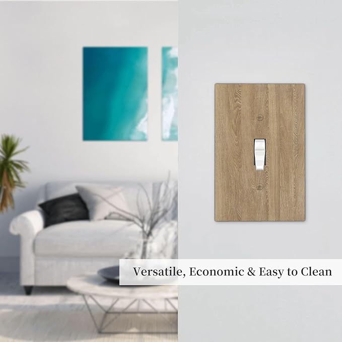 Decorative Light Switch Cover Plate Light Brown Wood Grain 1 Gang Single Toggle Wall Plate Electrical Outlet Covers Decorate Switch Plate Cover for Farmhouse Cabin Decor