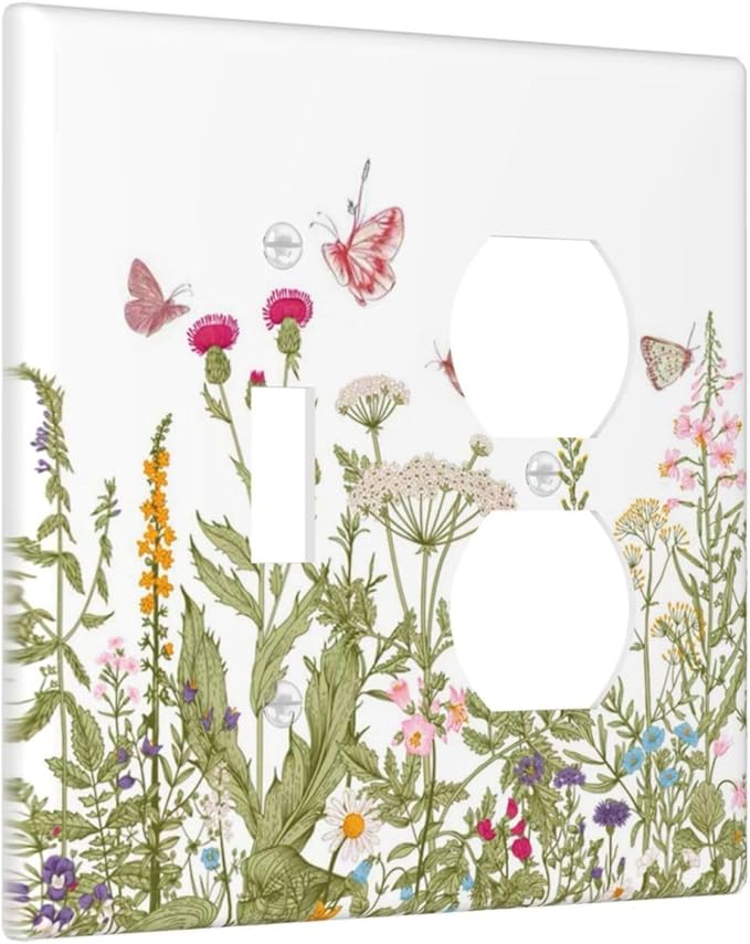 Colorful Butterfly Floral Plants Flower Vine Wallplates 1 Toggle 1 Duplex Switch Plate Electrical GFCI Faceplate Decorative Light Switch Covers for Bed Room Living Room Decor
