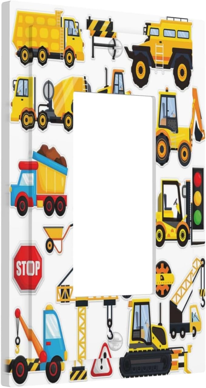 Yellow Truck Cartoon Transportation 1 Gang Rocker Light Switch Plate Single Decora Outlet Wall Plate Cover Faceplate Decorative Switchplate GFCI for Kidroom Bathroom Living Room Bedroom Decorate