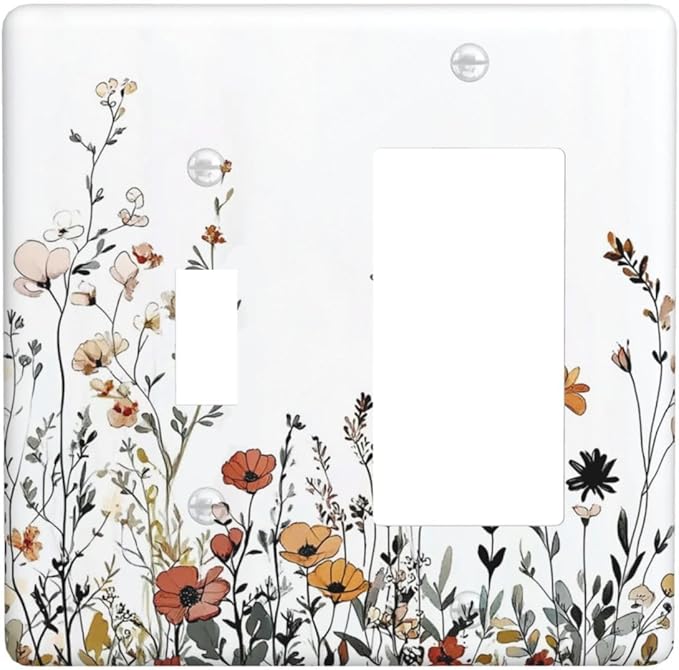 Outlet Covers Vintage Wildflower Colorful Plants Floral 1 Toggle 1 Rocker Combination Decorative Wall Plate Electrical Switch Plates Light Switch Cover Plate For Bed Room Living Room