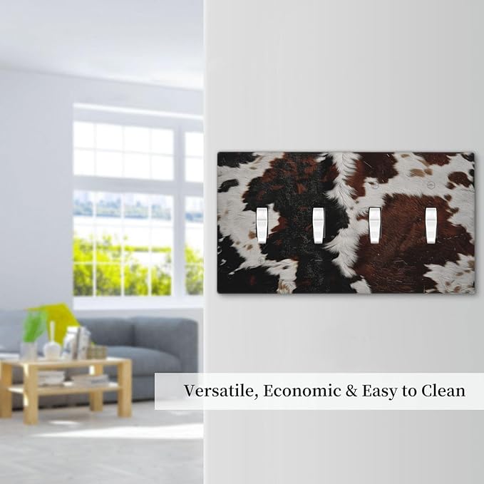 Cowhide Print Abstract Animal Fur Rustic Light Switch Covers Quad Toggle Electrical Faceplate 4 Gang Wall Plate Decorative Switch Plates Cover for Farmhouse Home Decor