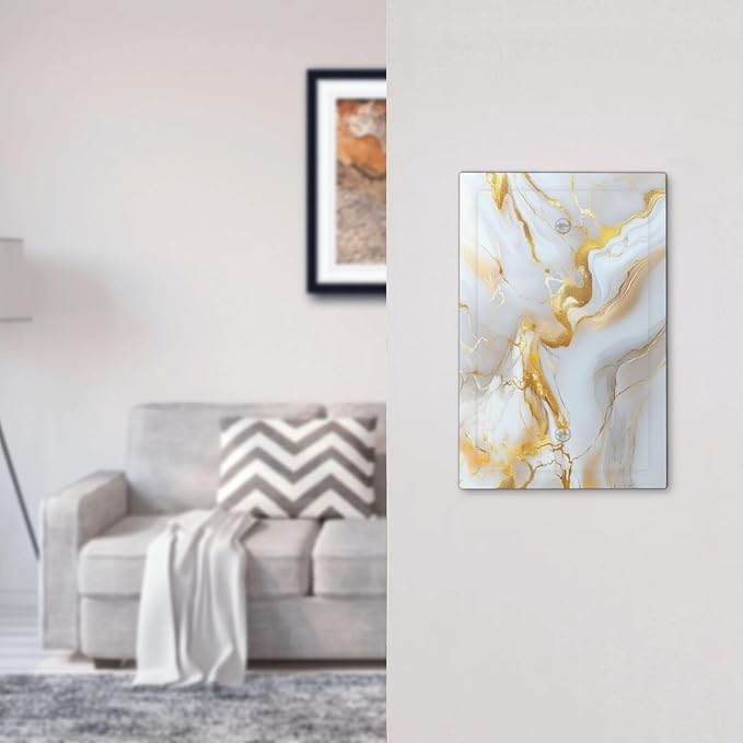 Decorative Blank Wall Plate Abstract Gold Marble Design with White & Gold Single Gang No Device Outlet Covers 1 Gang Light Switch Covers for Modern Luxurious Decor