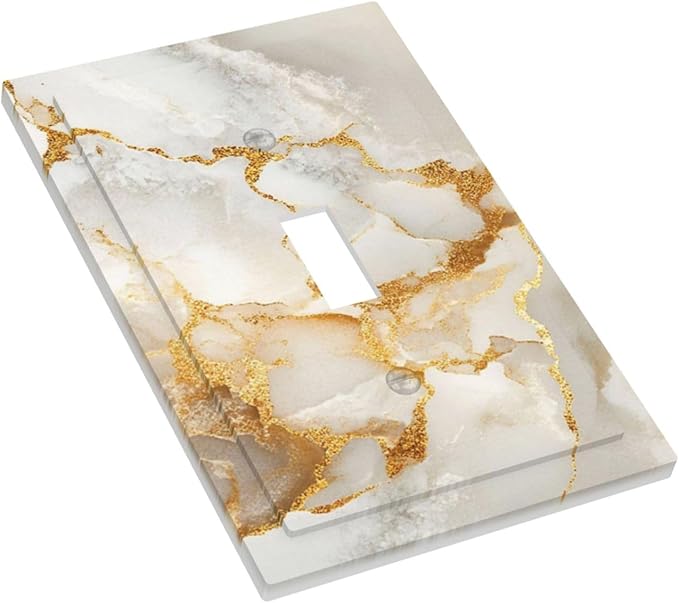 Gold Marble Crack Simple Abstract Print Decorative Light Switch Cover 1 Gang Single Toggle Device Electrical Faceplate Switchplates Decorator Outlet Wall Plate for Bathroom Kitchen Home Decor