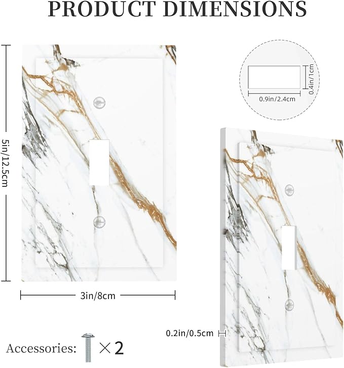 White Gold Marble Modern Abstract Luxury Print Decorative Light Switch Cover 1 Gang Single Toggle Device Electrical Faceplate Switchplates Decorator Outlet Wall Plate for Bathroom Kitchen Decor