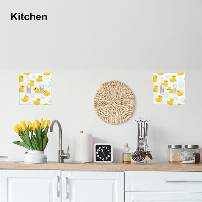 Yellow Rubber Duck 2-Gang Double Toggle Switch Plate, Cute Duck Bubble Wall Plate for Kids Bathroom, Nursery & Boys Girls Room