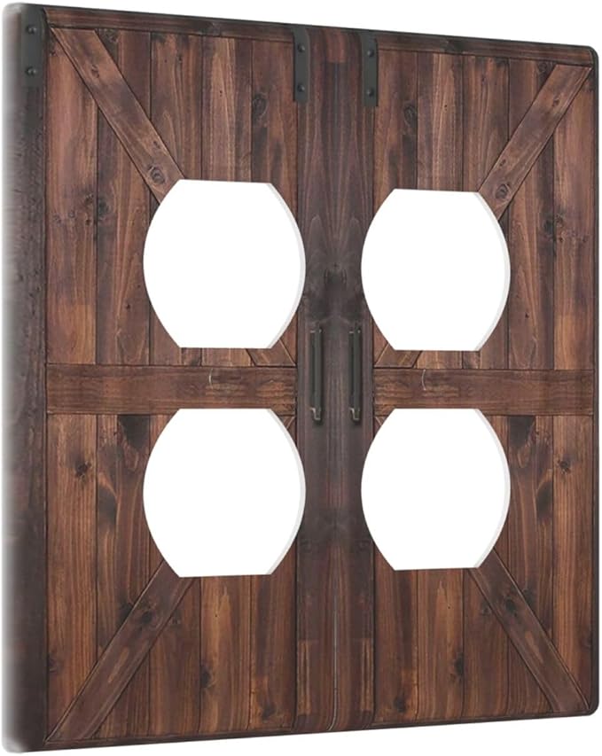 Decorative Outlet Covers Rustic Barn Doors Vintage Brown Wood Plank 2 Gang Wall Plate Double Duplex Light Switch Cover Switch Plate Covers Faceplate for Farmhouse Bedroom Decor