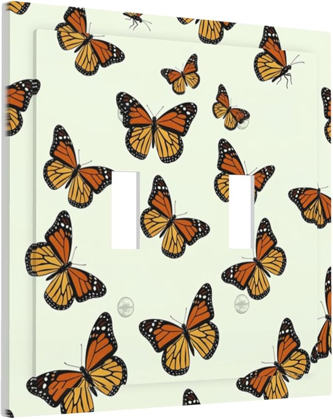 Monarch Butterfly Double Toggle Switch Cover - 2-Gang Standard US Size Butterfly Migration Light Switch Covers, Vibrant Orange Whimsical Garden for Girls Room