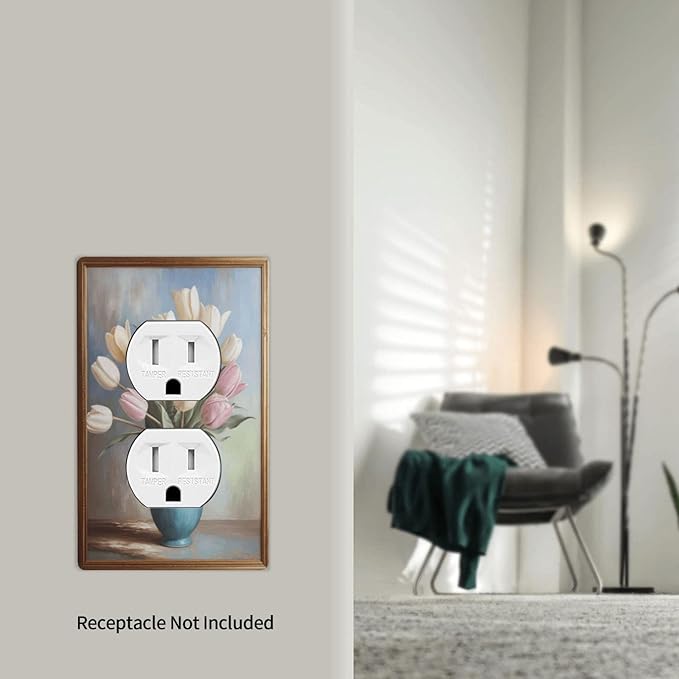 Decorative Art Light Switch Covers Tulips In Vase Walk 1 Gang Single Duplex Outlet Wall Plate Switchplate Electrical Faceplate for Home Decor