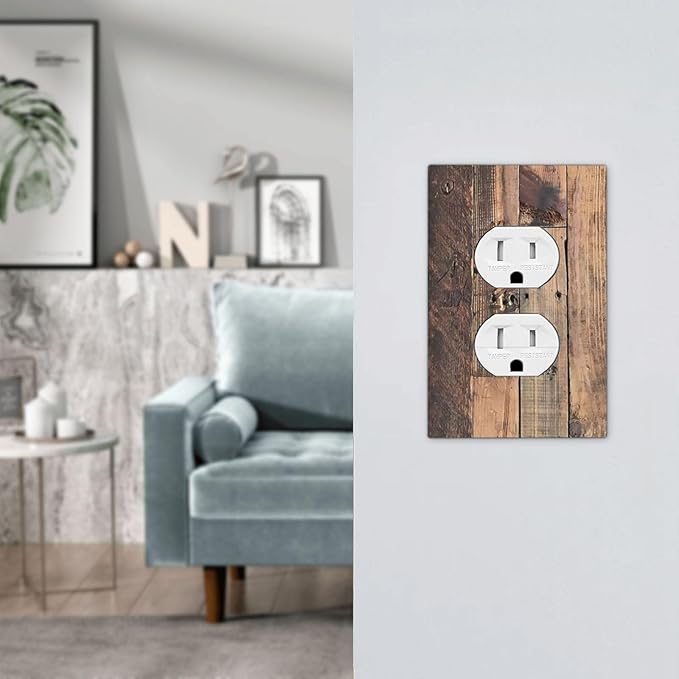Rustic Brown Wood Plank Vintage Country Wooden Board Outlet Covers 1 Gang Duplex Light Switch Cover Decorative Switch Plates Electrical Receptacle Faceplate Wall Plate for Farmhouse Home Decor