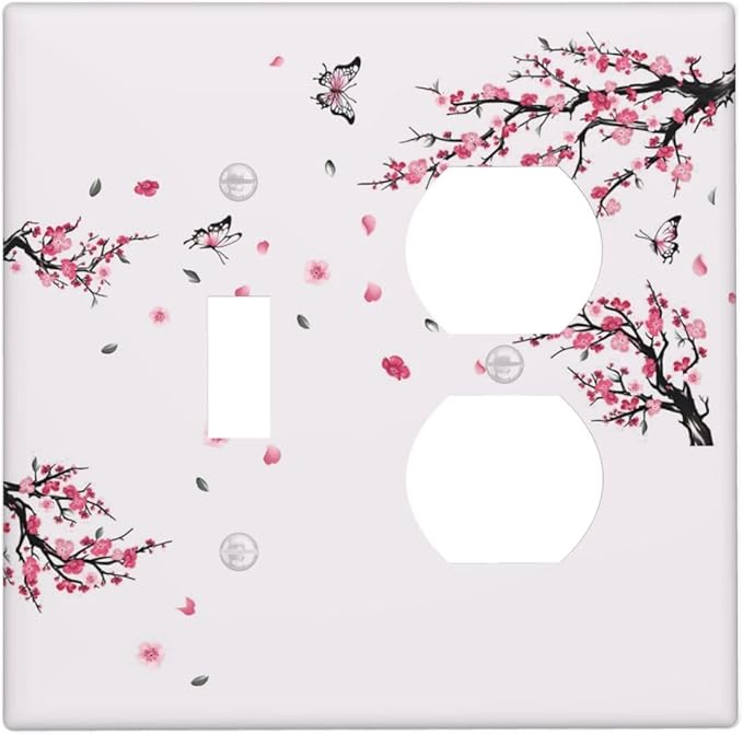 Pink Watercolor Cherry Blossom Flowe Tree Branch Floral Wallplates 1 Toggle 1 Duplex Switch Plate Electrical GFCI Faceplate Decorative Light Switch Covers for Bedroom Living Room Decor