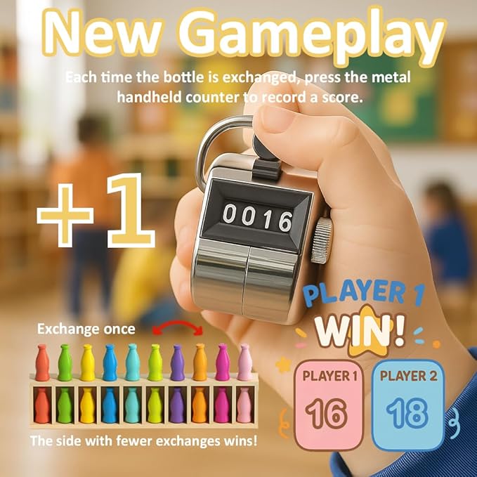 Bottle Color Match Game, Fun Family Board Game for Kids 8-12, Bottle Collision Game for 2-4 Players with Metal Handheld Counters, Perfect for Travel Camping Holidays Party Night (New Version)
