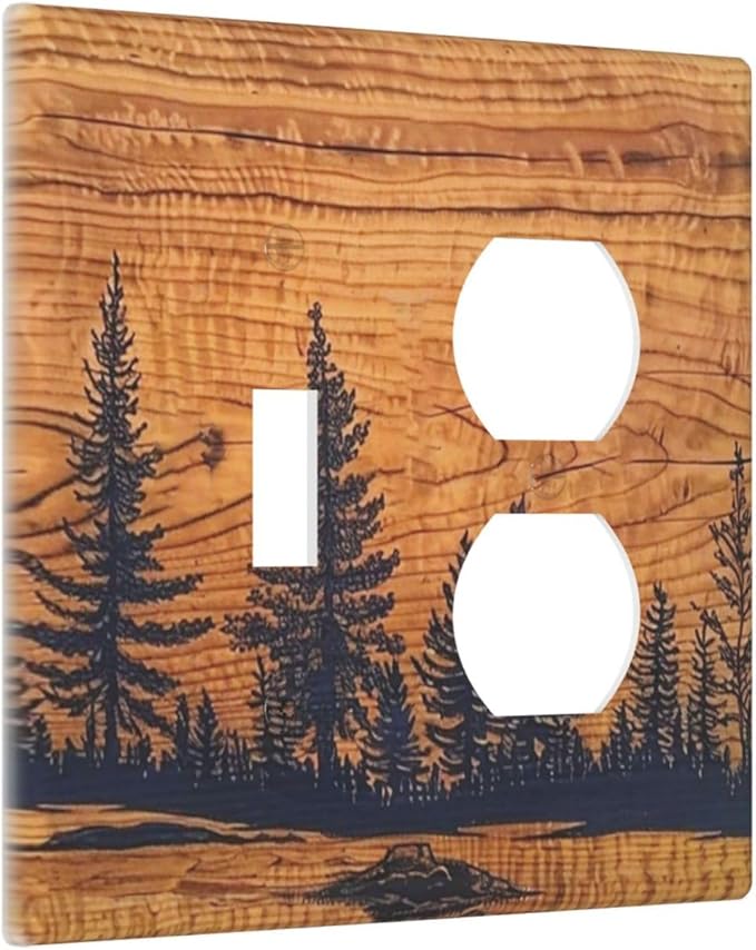 Forest Pine Tree Woodland Woods Grain 2 Gang 1 Toggle/Duplex Combination Outlet Light Switch Cover Combo Wall Plate Electrical Faceplate Decorative Dual Device Switchplate(Not Wood)
