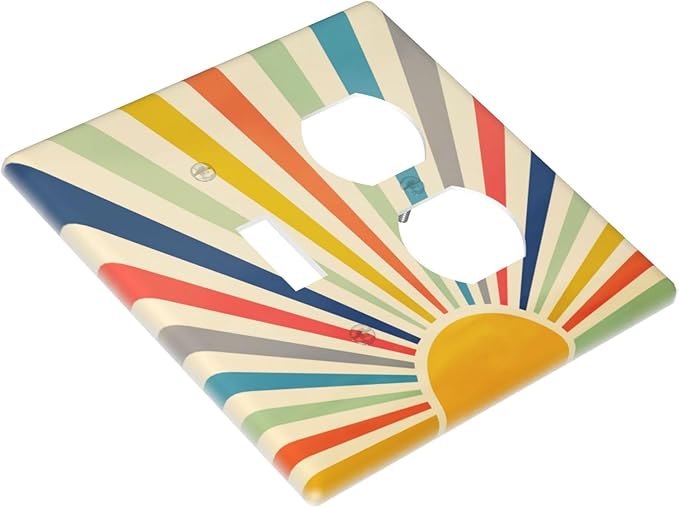 2-Gang 1-Toggle 1-Duplex Combination Wall Plate 1970s Hippie Bohemian Art Mid Century Boho Abstract Sun Sunrise Sunset Two Combo Double Device Toggle/Outlet Receptacle Light Switch Face Plate Cover