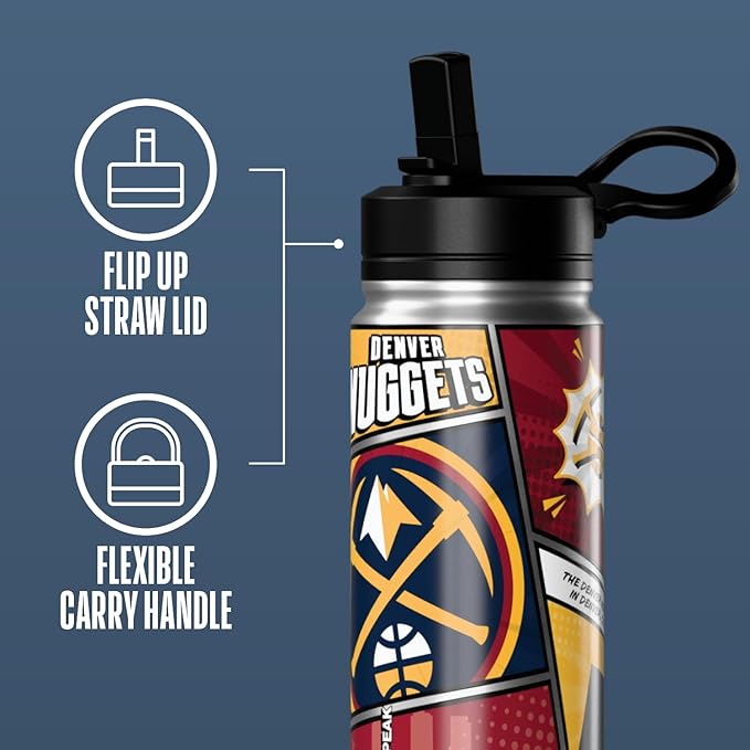 Hydrapeak x NBA Denver Nuggets 20 oz Stainless Steel Water Bottle, Officially Licensed Double Wall Insulated Sports Bottle with Straw Lid, Reusable Leakproof Gift for Kids & Adults