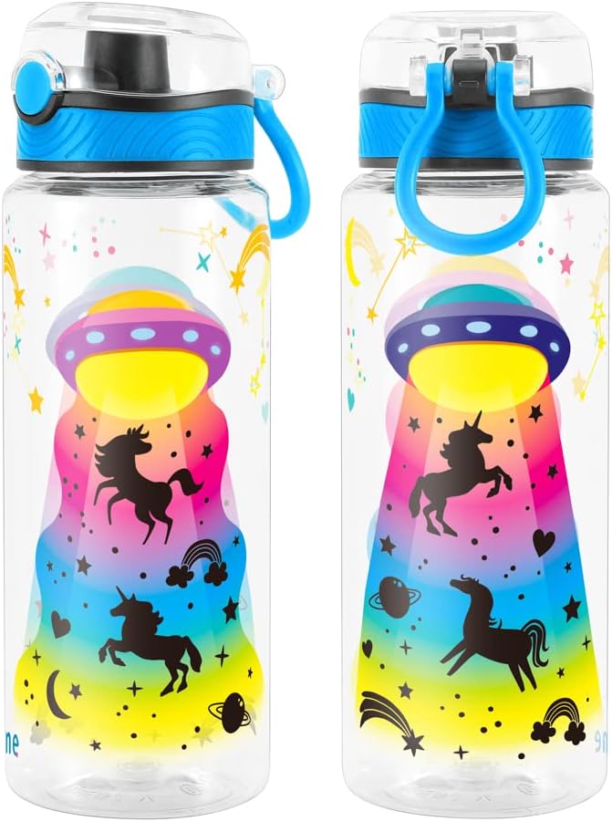 Home Tune Cute Water Bottle for School Kids Girls, BPA FREE Tritan & Leak Proof & Easy Clean & Carry Handle, 23oz/ 680ml (UFO)